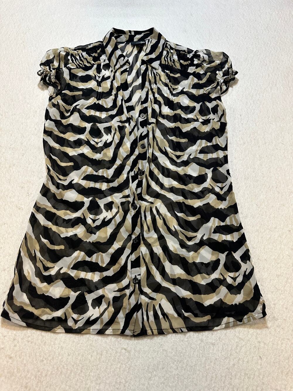 East 5th Zebra Animal Print Sheer Button Front Blouse Top Small Y2K